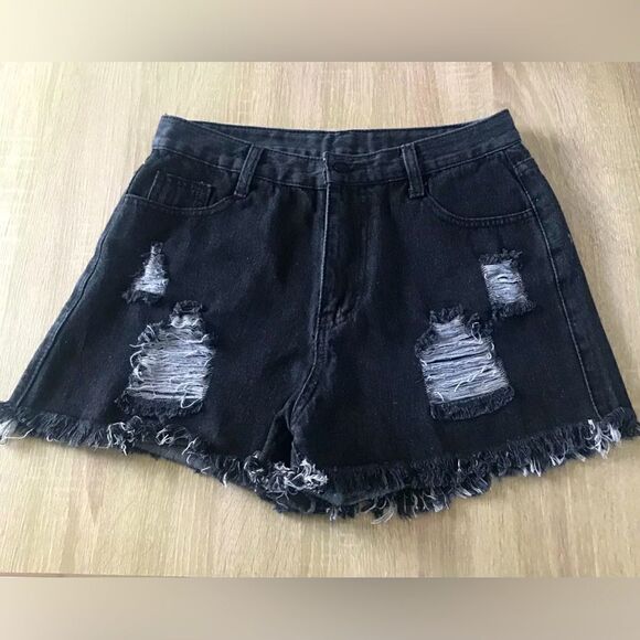 SHEIN Pants - NWOT … SHEIN “Size: M” Distressed Black Denim Shorts